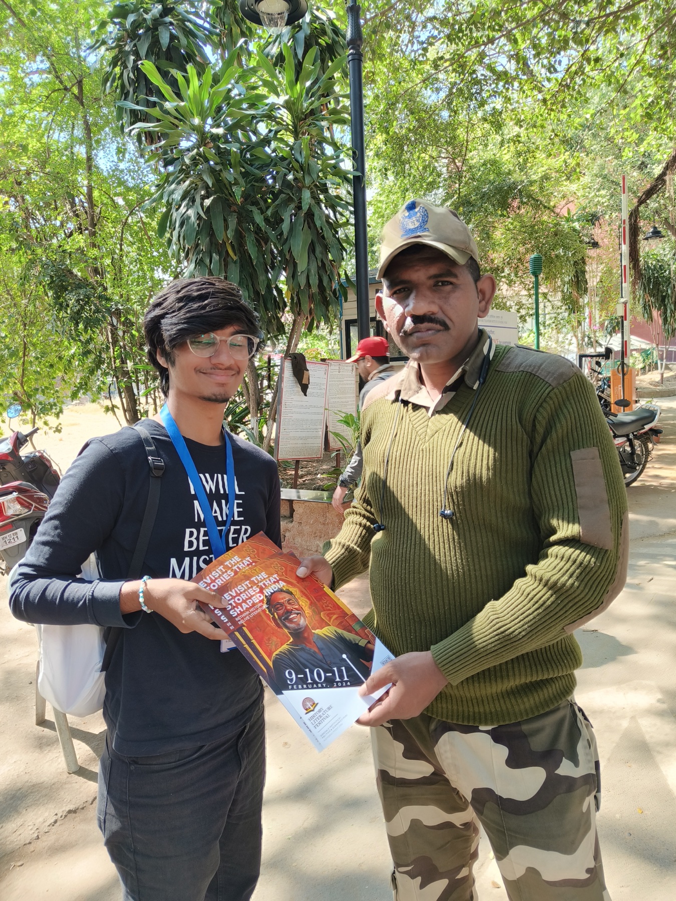 History Lit Fest material being distributed with a local gatekeeper